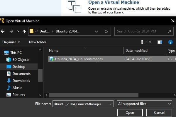 Select Ubuntu VM Image File