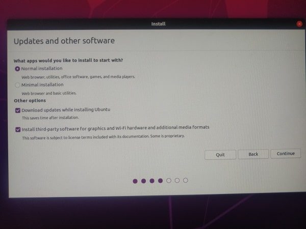 Ubuntu - Normal Installation - Download updates