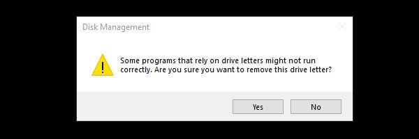 Confirm to remove drive letter