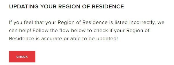 Update your Region of Residence