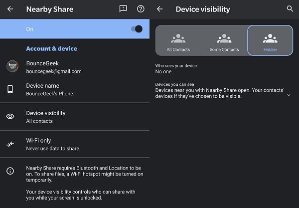 Device Visibility - Nearby Share