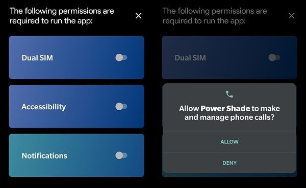 Allow Dual SIM Permission Power Shade App