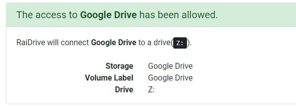 Google Drive has been allowed