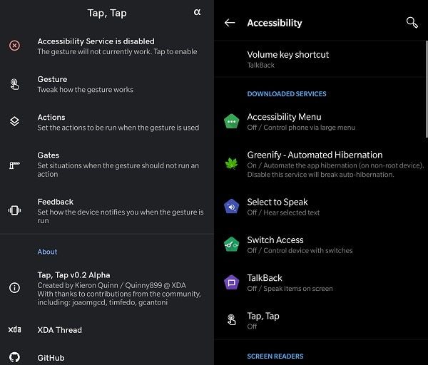 Tap Tap App accessibility Settings