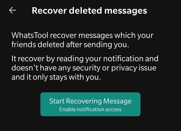 Start Recovering Message