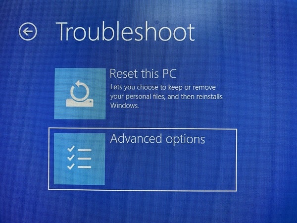 Windows Advanced Options - Troubleshoot