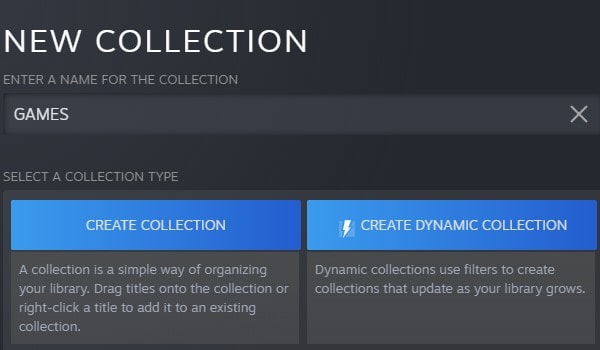 Create Collection on Steam App