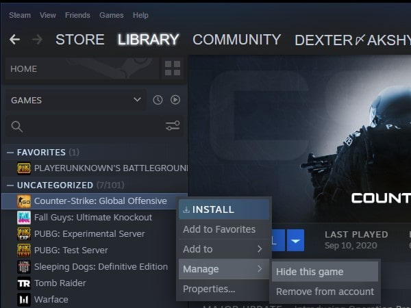 How to hide games on Steam