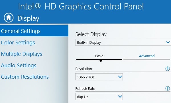 Intel HD Graphics Control Panel General Settings