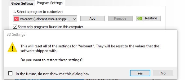 Reset all NVIDIA Settings for Valorant