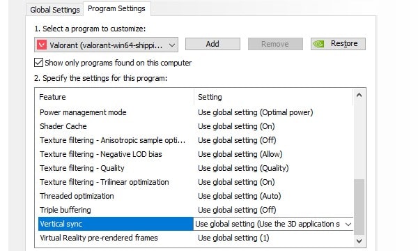 Use global settings for Valorant - Use 3D application setting