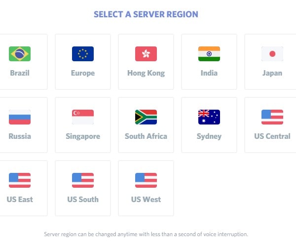 Select a Discord Server Region