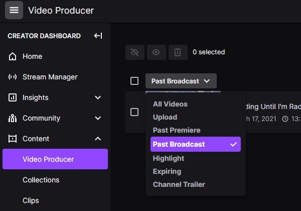 Twitch Video Producer Past Broadcasts - Download Twitch VODs