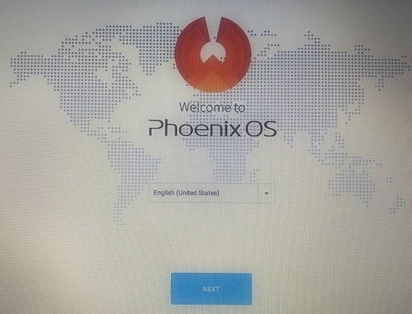 Welcome Phoenix OS - Select language