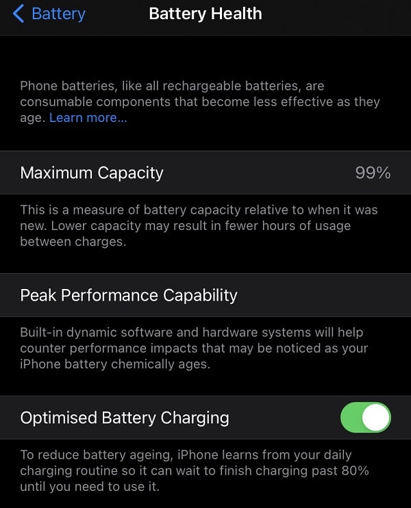 Disable Optimized Battery Charging