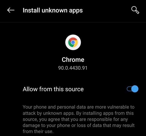 Allow Install unknown apps permission