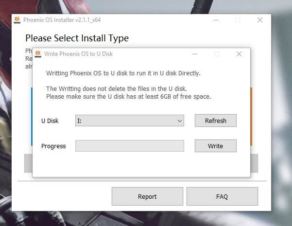 how to install phoenix os from usb