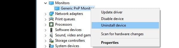 uninstall generic pnp monitor driver