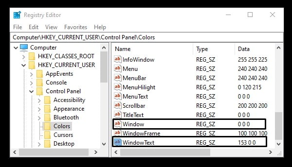 Change RGB Color Code - Window and WindowText