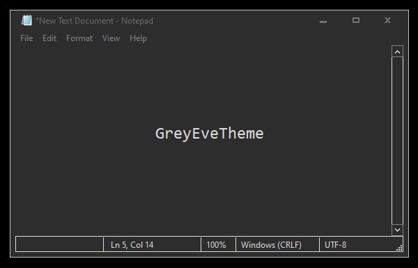 GreyEyeTheme Applied in Notepad - Notepad background