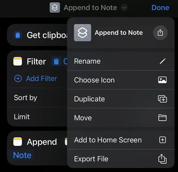 Rename Append to Note to Clipboard History