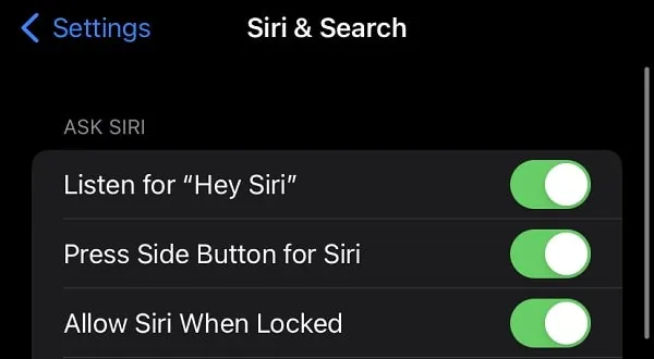 Enable Siri & Search on iPhone