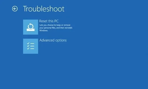 Select Advanced Options in Troubleshoot