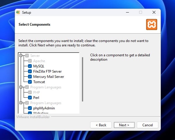 Select Components XAMPP