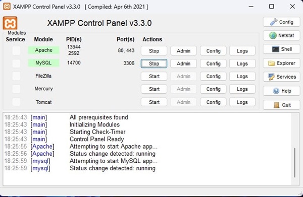 XAMPP Control Panel to Install WordPress on LocalHost on Windows
