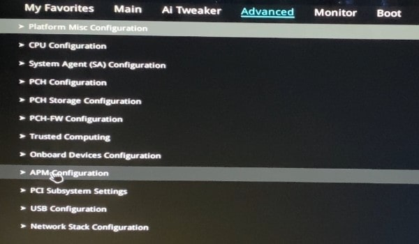 Advanced Tab APM Configuration