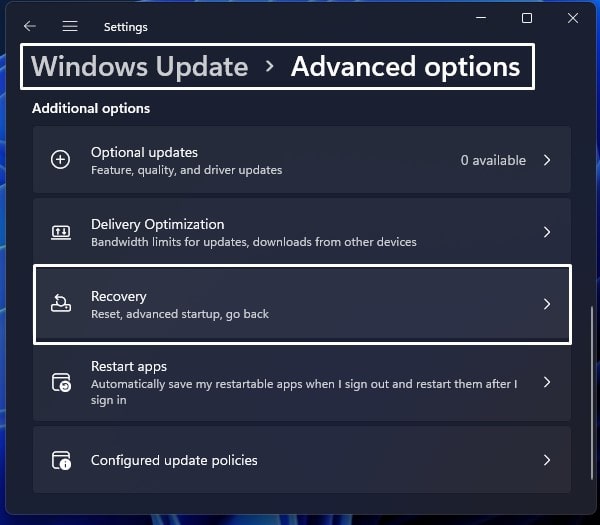 Open Recovery Settings Windows 11