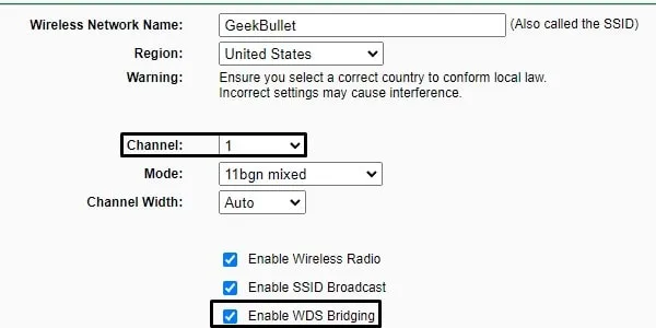 Enable WDS Bridging