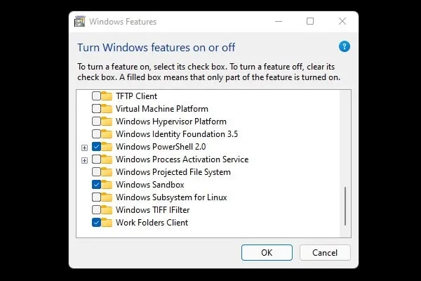 Enable Windows Sandbox on Windows 11 using Windows Features