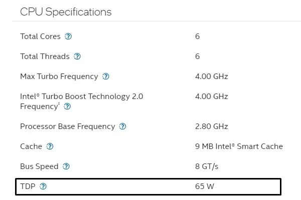 Intel Processor TDP Value