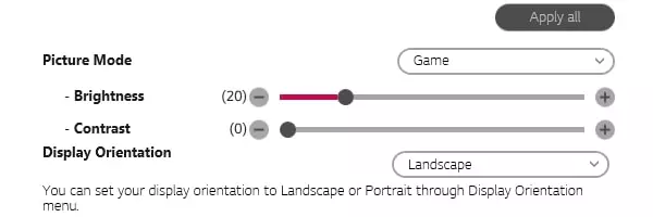 LG Monitor OnScreen Control Brightness Slider