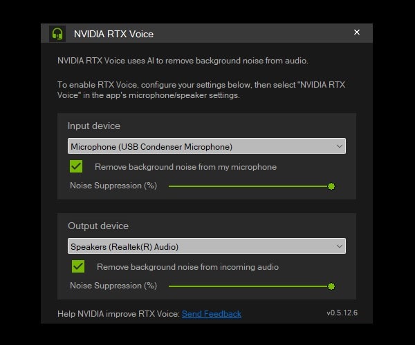 NVIDIA RTX Voice App setup mic and speakers