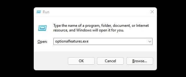 Open Optional Features in Windows 11 using Run Window