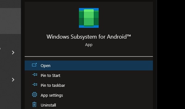 Open Windows Subsystem for Android App