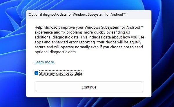 Optional diagnostic data for Windows Subsystem for Android