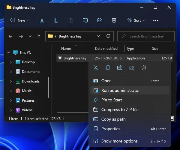 Run Brightness Tray tool as administrator