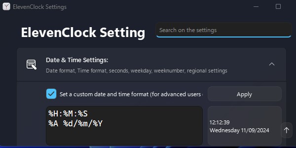 Set a custom date and time format