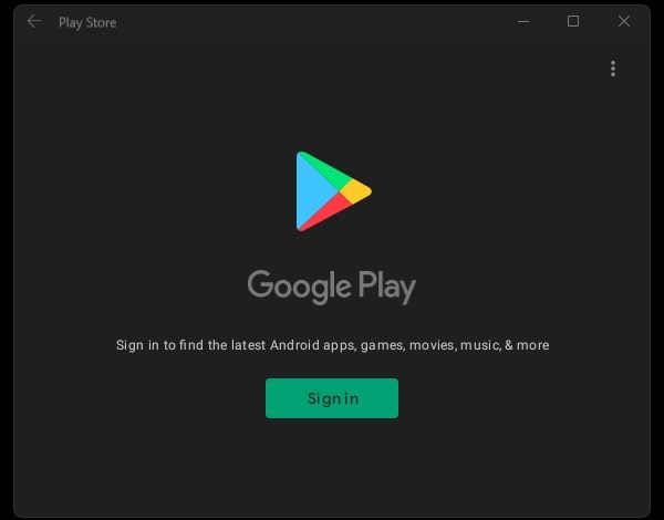 Windows 11 Google Play Store Sign in Window