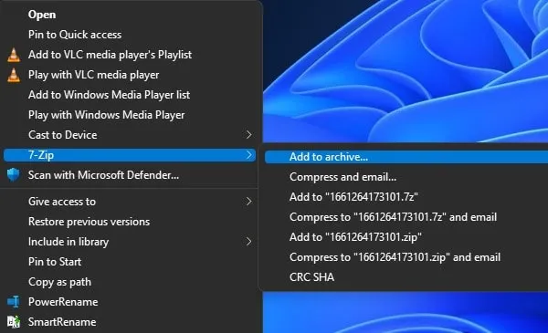 Add to archive Folder on Windows 11