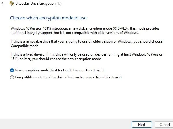 New BitLocker Encryption Mode