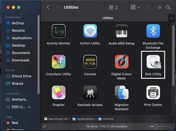 Open Disk Utility App in Mac