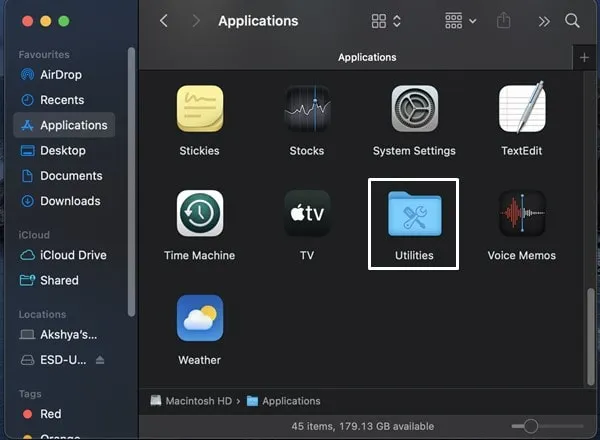 Open Utilities Folder in macOS