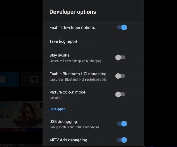 USB debugging and ADB Debugging android TV