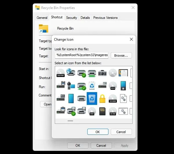 Change Recycle Bin Icon Select Recycle Bin Icon