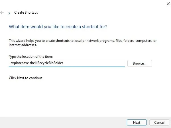 Create Recycle Bin Folder Shortcut Windows 11