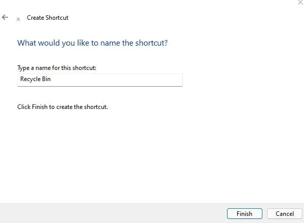 Enter Recycle Bin Shortcut Name